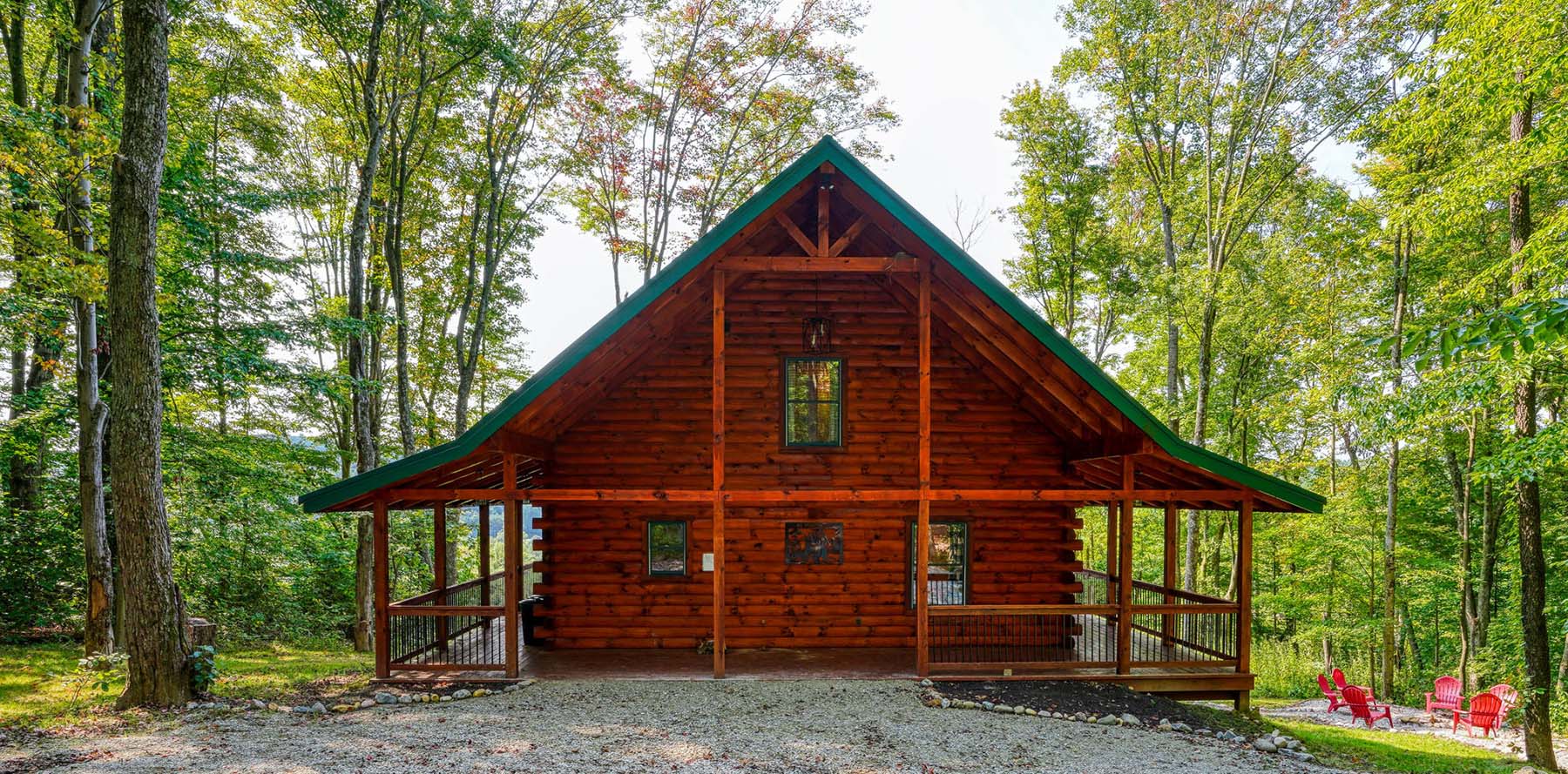 front porch of cabin in woods